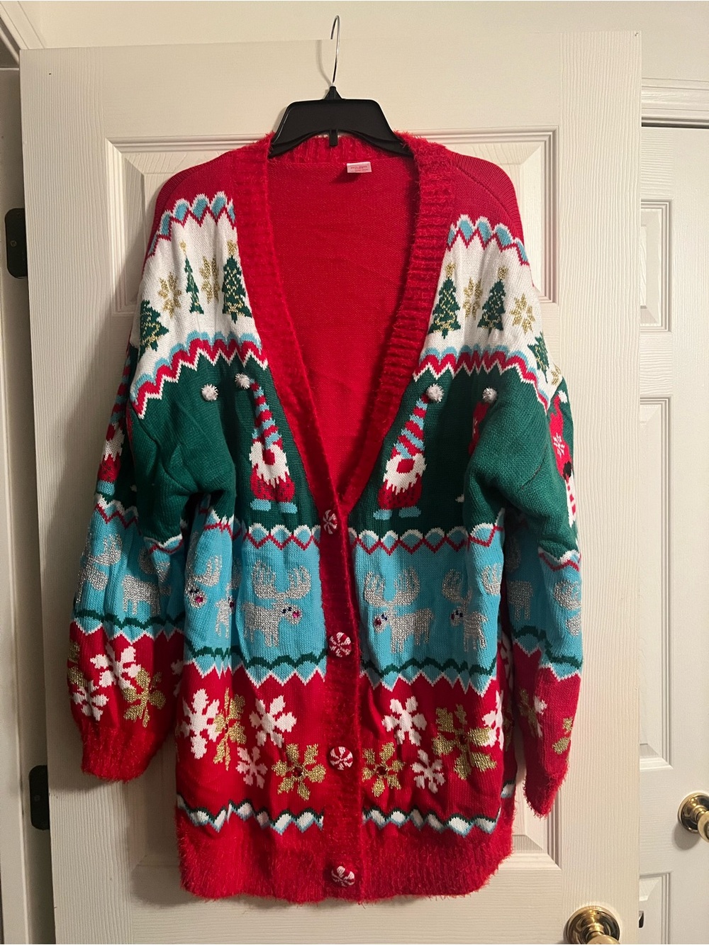 Holiday Time Red, Green & Light Blue Fair Isle Cardigan